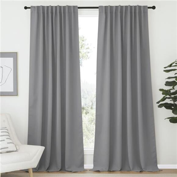Blackout Curtain Panels Window Draperies -(Silver Grey Color) 70x95 inch,2Pieces